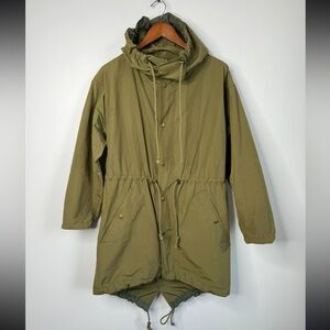 J. Crew Y2K Style Army Green Hooded Drawstring Fishtail Anorak Jacket Size XS